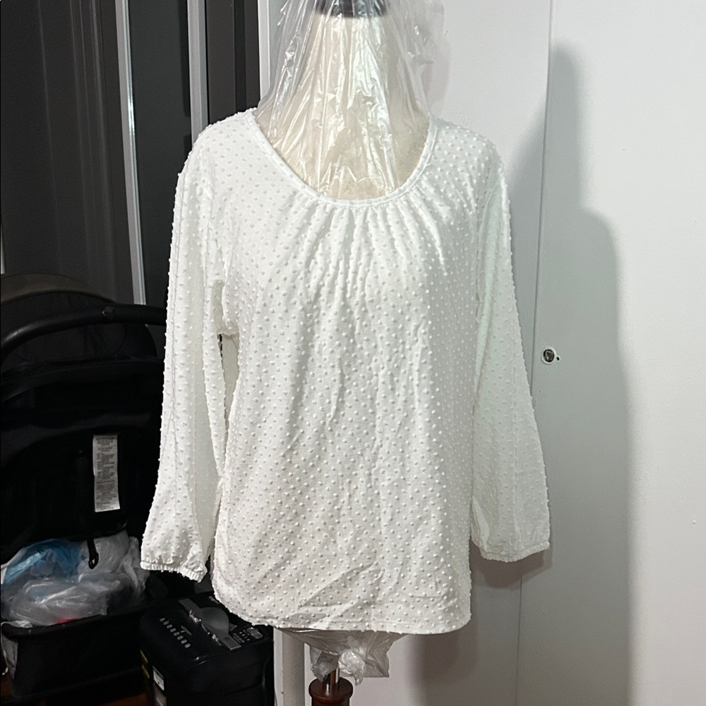 J. Crew White Textured Blouse size medium